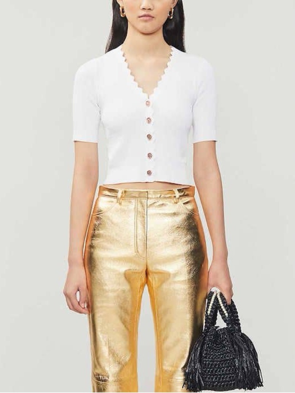 Sandro 'Cecil' Scalloped Short-Sleeve Cardigan in White